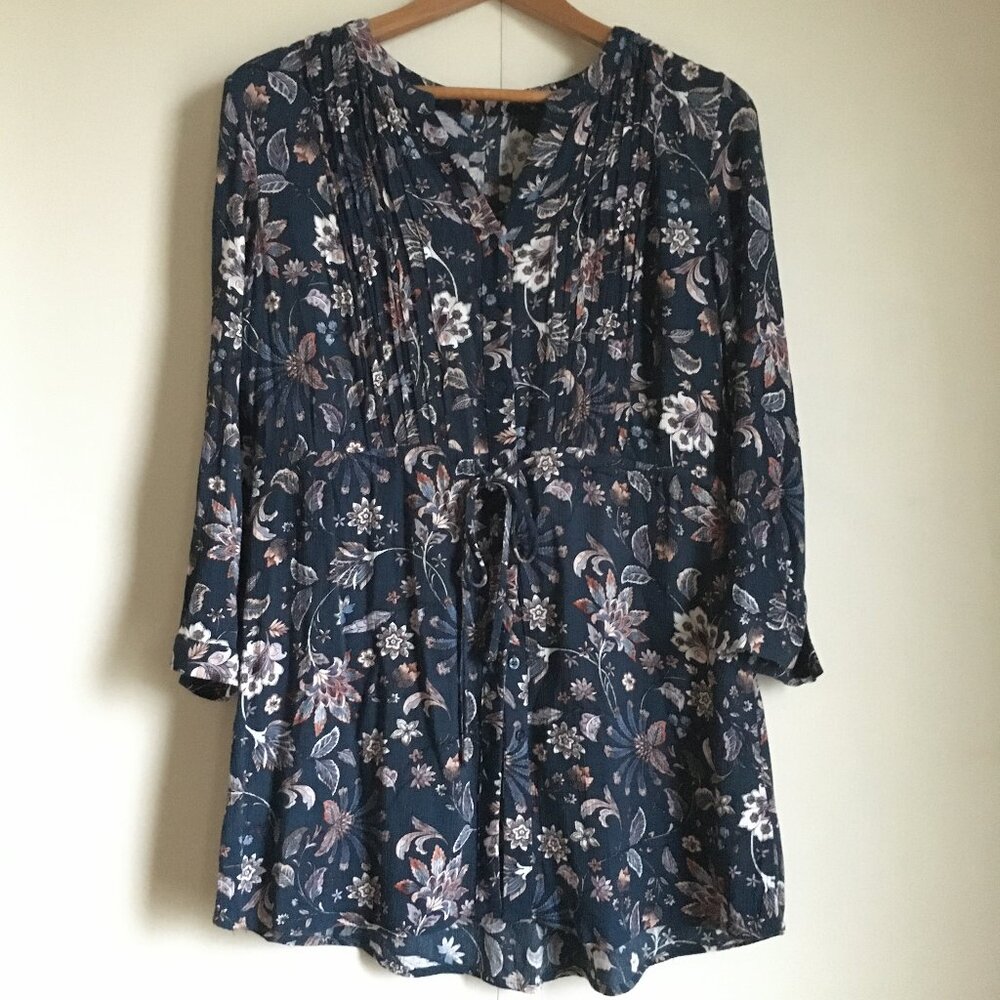 Fairygrunge Whimsigoth Dark Floral Tunic Blouse Medium Crepe